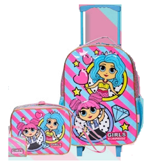 MOCHILA KIT CARRINHO LOL  + MERENDEIRA +  ESTOJO UNI