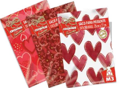 SACO DE PRESENTE ROSA/CORAÇÃO 051 35x54 PCT 50