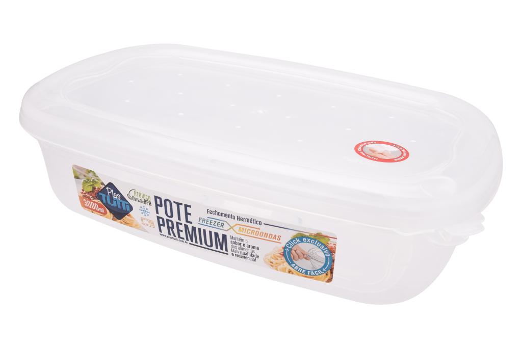 POTE RETANGULAR DURABILIDADE COR TRANSPARENTE 3000ML UNI