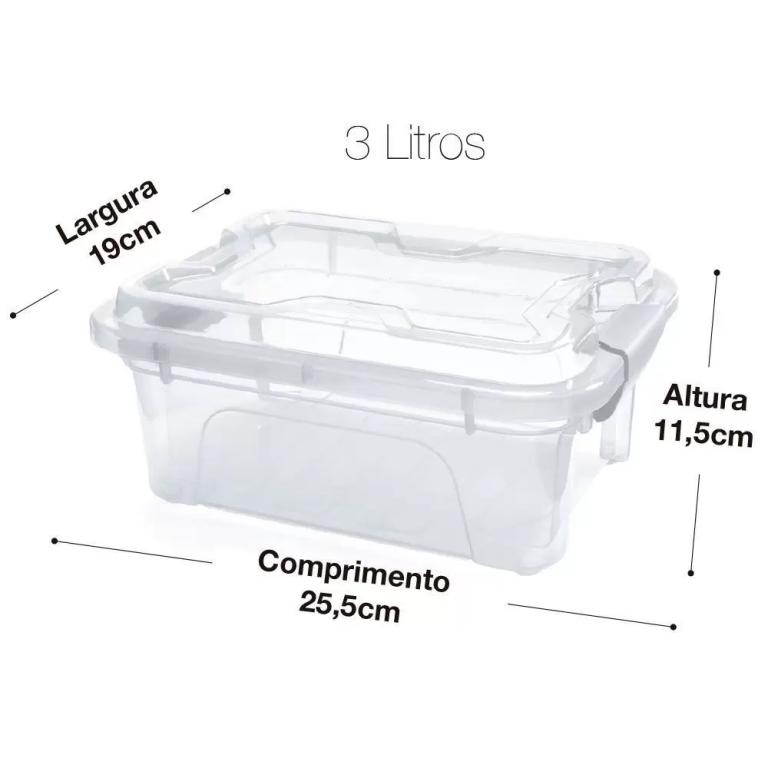 ORGANIZADOR COM TRAVAS COR INCOLOR 3 LITROS REF 417 UNI