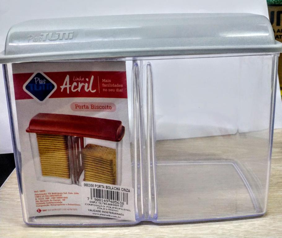 PORTA ACRILICO BISCOITO TAMPA CINZA UNI