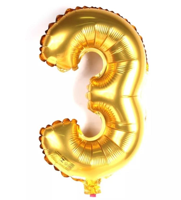 BALAO METALIZADO DOURADO N°3 40CM EIXO PCT 5