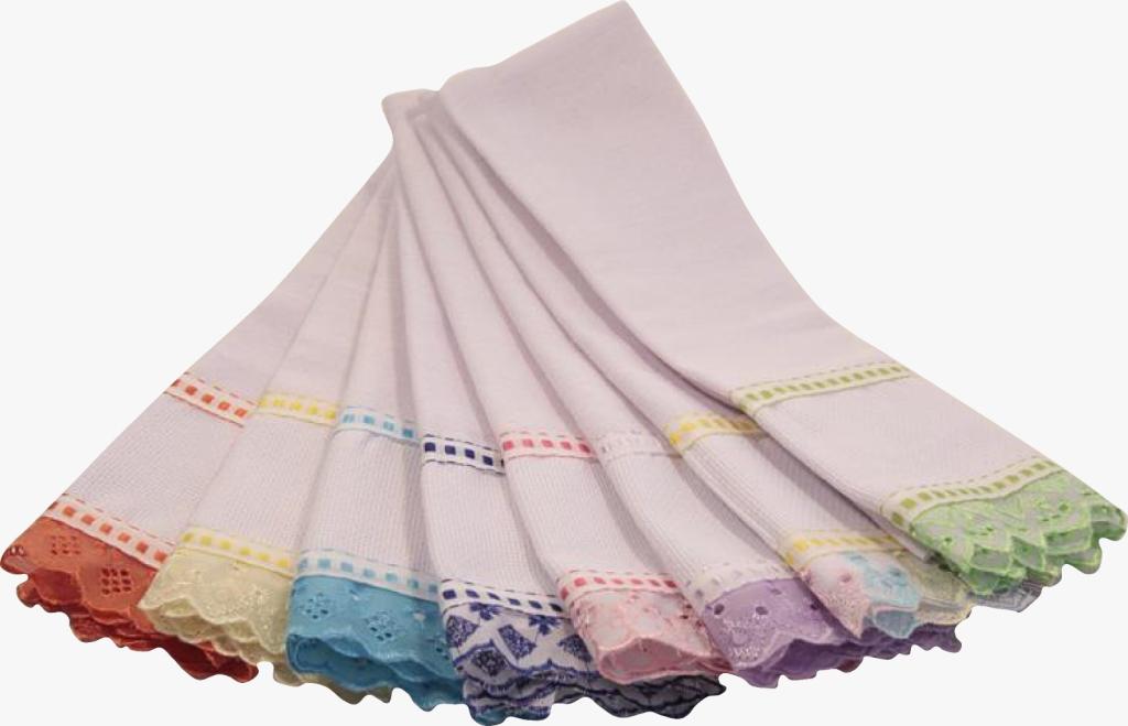 PANO DE ALGODAO BARRADO BORDA RENDA 40X65 PCT10 *