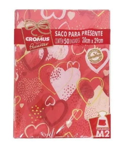 SACO DE PRESENTE ROSA CORAÇÃO 30X44 050 PCT50