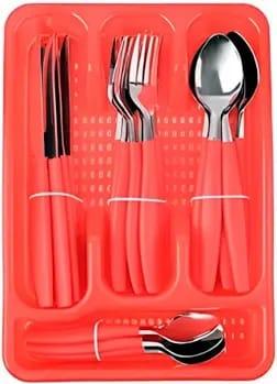 CONJ TALHERES C/ GAVETA VERMELHO UNI