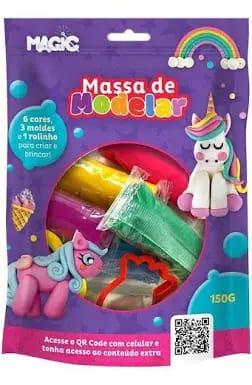 MASSA MODELAR 6 CORES 3 MOLDES 1 ROLINHO UNICORNIO