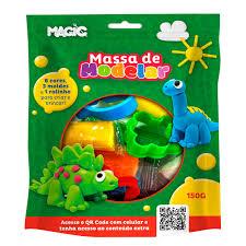 MASSA DE MODELAR 6 CORES 3 MOLDES 1 ROLINHO DINO