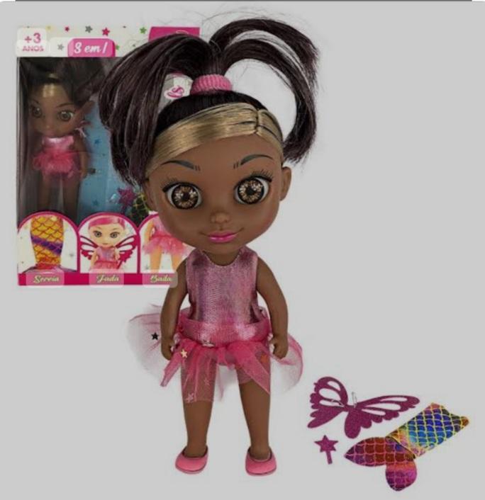 BONECA SHINY ANGELS 3 EM 1 NEGRA 2415 UNI