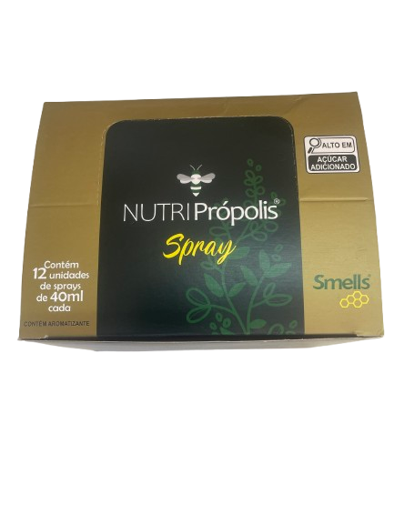 Spray de propolis sabor Gengibre, caixa com 12 unidades de 40ml.