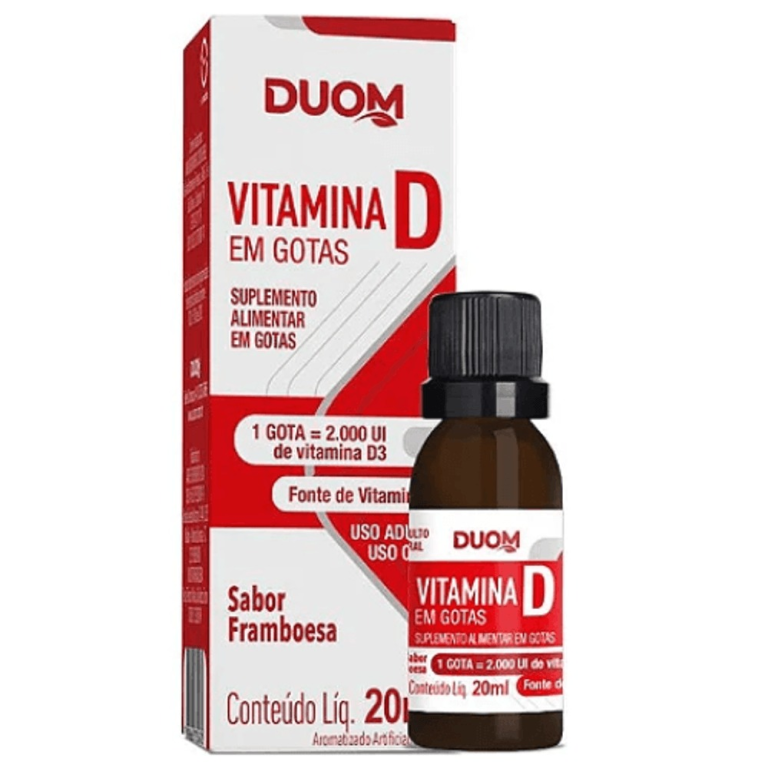 Vitamina D3 gotas 20ml sabor Framboesa Duom