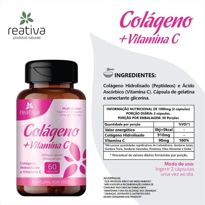 Colageno + vitamina C 60cps reativa