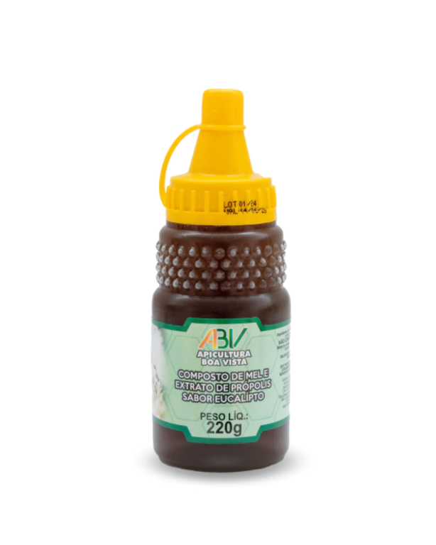 Composto de mel e extrato de propolis, sabor eucalipto 220g ABV.