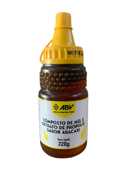 Composto de mel e extrato de propolis, sabor abacaxi 220g ABV.