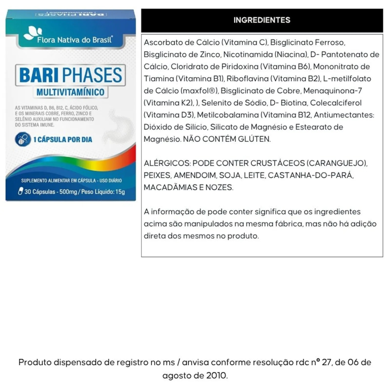 Multivitaminico Bariphases 500mg 30cps Flora Nativa
