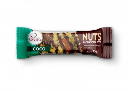 Barra Nuts Coco e Chocolate Qvita, 528g (16un).