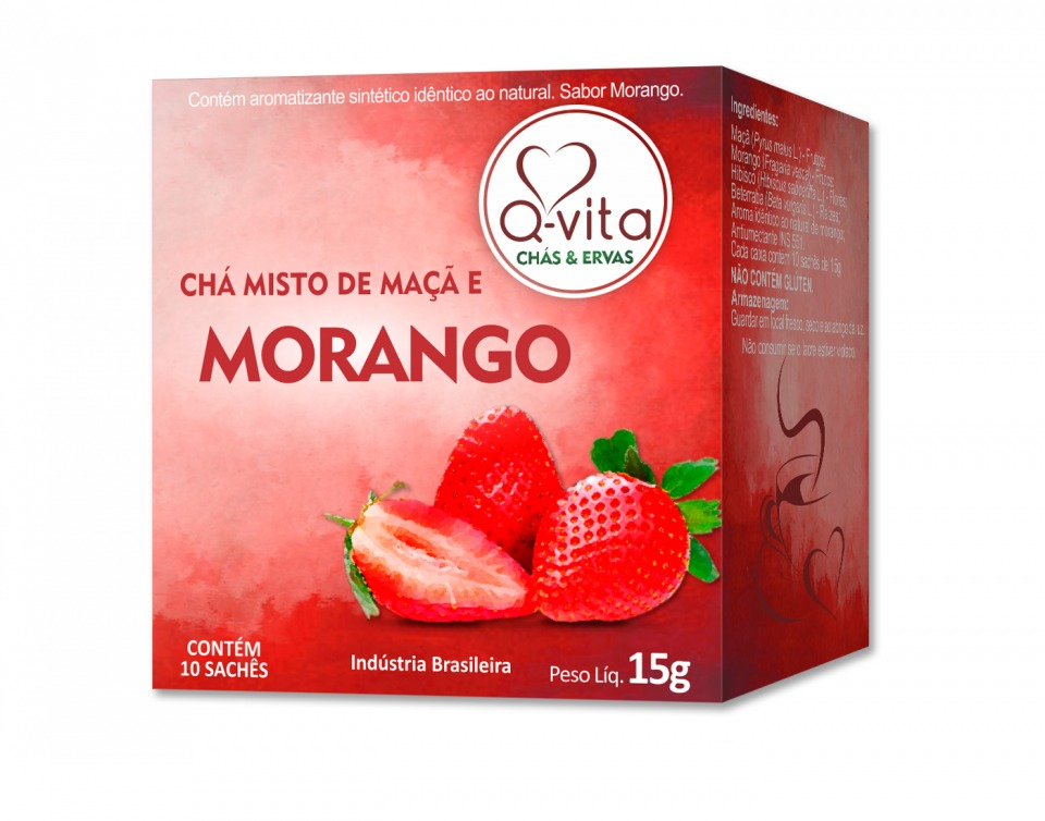 Cha misto de maça e Morango Sache 15g, Qvita
