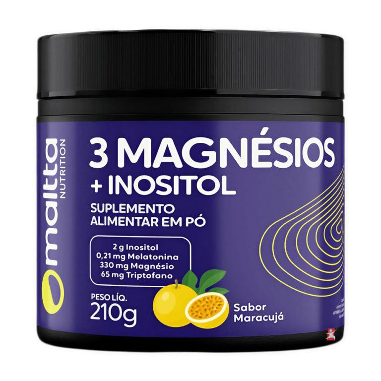 3 Magnesios + Inositol 210g sabor maracujá, Mallta.