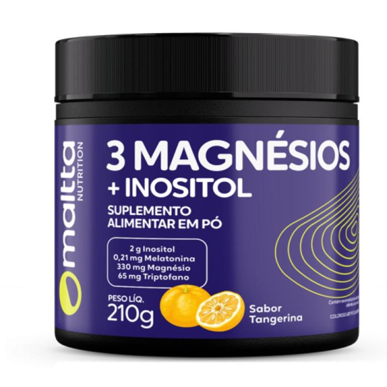 3 Magnesios + Inositol 210g sabor tangerina, Mallta.