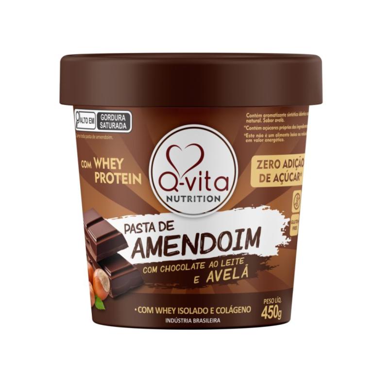 Pasta de Amendoim Chocolate e Avelã Zero, 450g Qvita.