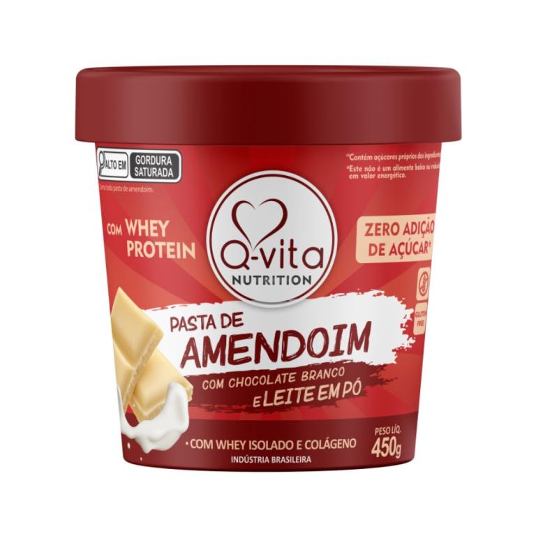 Pasta de Amendoim Leite em Pó Zero, 450g Qvita.