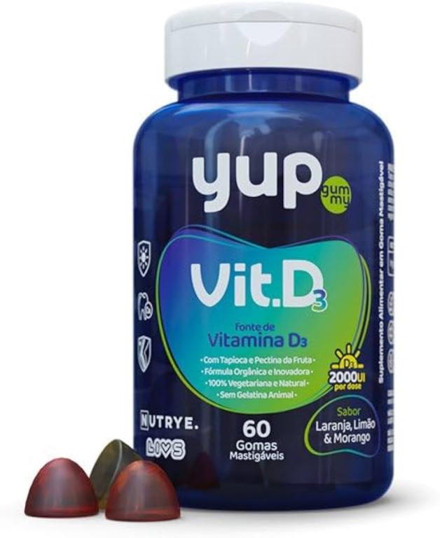 Yup Gummy adulto Vitamina D3 2000UI 60 gomas sabor Laranja, Limão e Morango