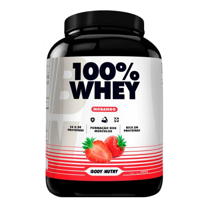 Whey Concentrado, 900g Morango Body Nutry.