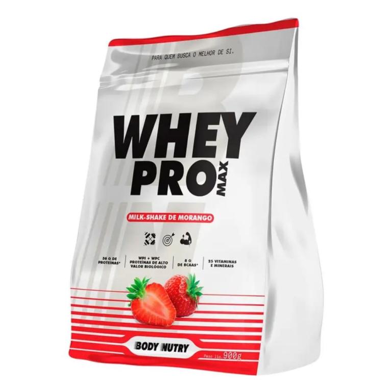 Whey Pro Max, 900g sabor Milk-Shake de Morango, Body Nutry.