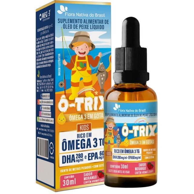 O-trix Omega 3 kids em gotas sabor morango 30ml Flora Nativa
