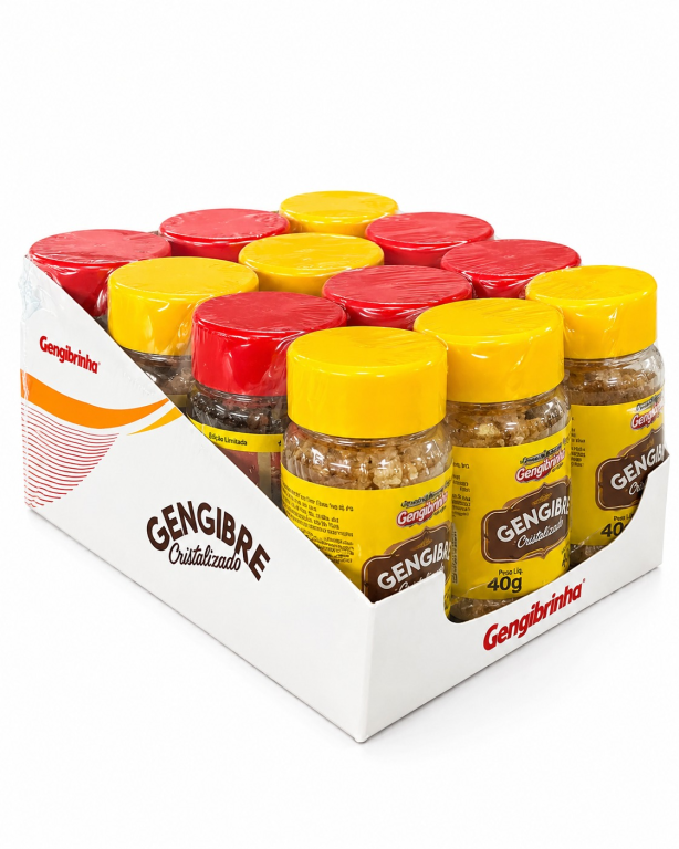 Gengibre cristalizado display c/12 misto (Sabor Gengibre e cravo com canela)