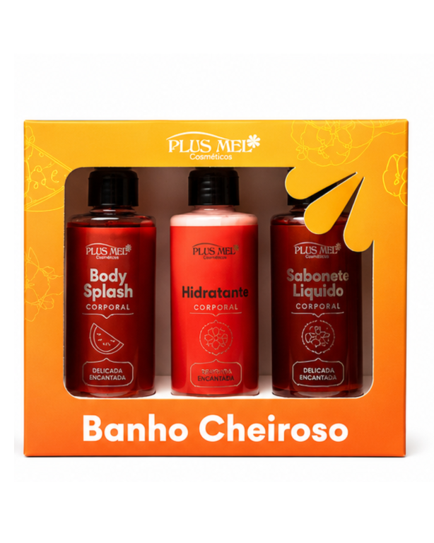 Kit de banho cheiroso Delicada ( Bod.Spla. + sabo. Liq. + Hidra.) Plus Mel