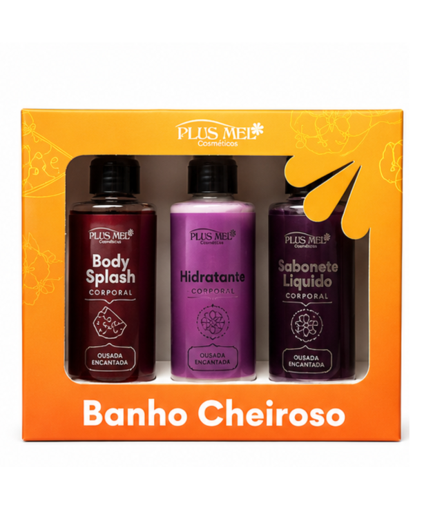 Kit de banho cheiroso Ousada ( Bod.Spla. + sabo. Liq. + Hidra.) Plus Mel