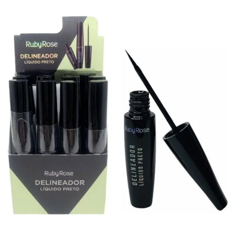 DELINEADOR LÍQUIDO PRETO RUBY ROSE BOX COM 12UN