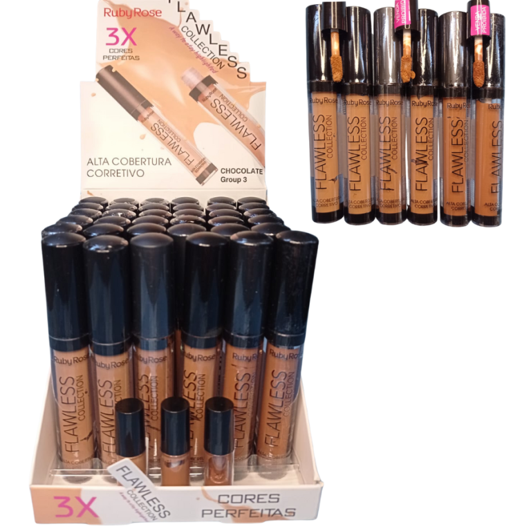 CORRETIVO LÍQUIDO FLAWLESS CHOCOLATE RUBY ROSE 4ML BOX COM 36 UN