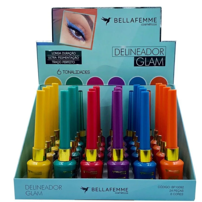 DELINEADOR LÍQUIDO COLORIDO GLAM COLORS BELLA FEMME BOX COM 24 UN
