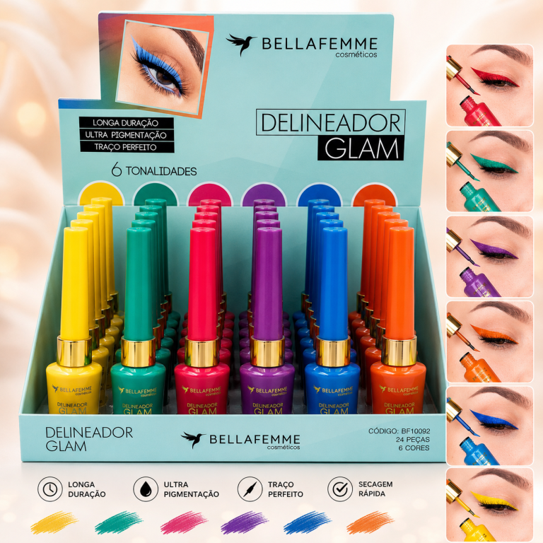 DELINEADOR LÍQUIDO COLORIDO GLAM COLORS BELLA FEMME BOX COM 24 UN