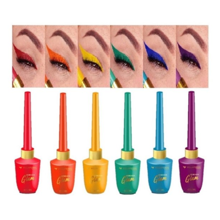DELINEADOR LÍQUIDO COLORIDO GLAM COLORS BELLA FEMME BOX COM 24 UN