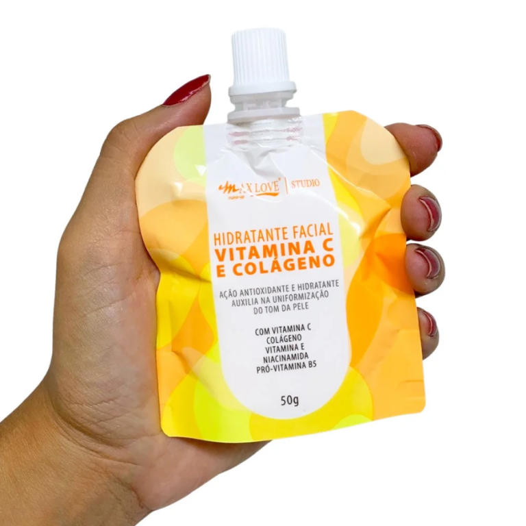 CREME HIDRATANTE FACIAL POUCH VITAMINA C E COLÁGENO 50G MAX LOVE