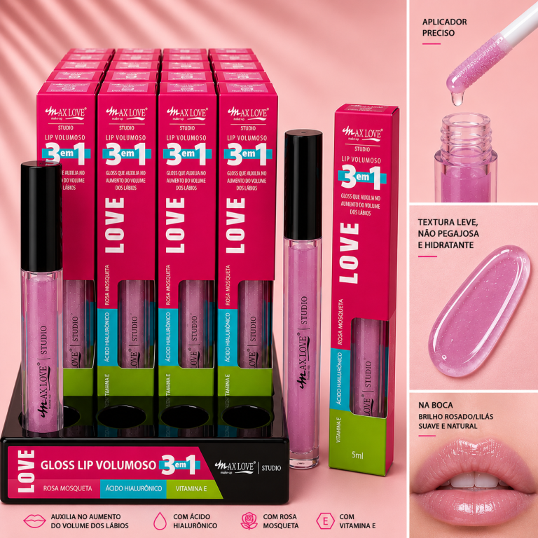LIP GLOSS VOLUMOSO 3 EM 1 COR 308 MAX LOVE BOX COM 32 UN