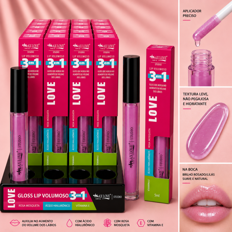 LIP GLOSS VOLUMOSO 3 EM 1 COR 301 BOX COM 32 UN