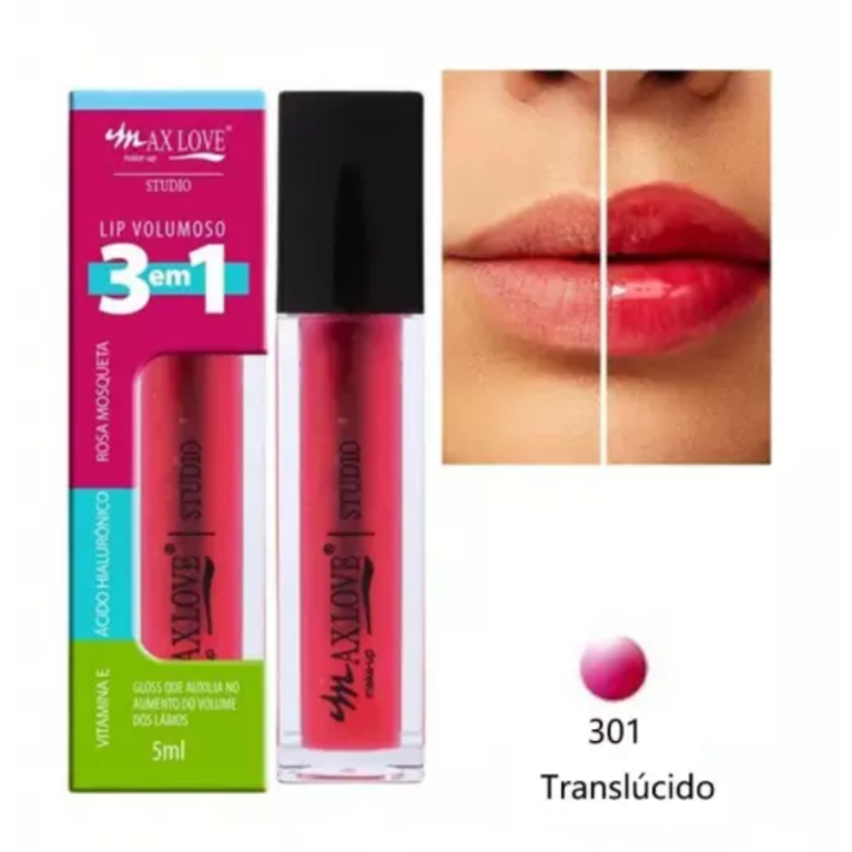 LIP GLOSS VOLUMOSO 3 EM 1 COR 301 BOX COM 32 UN
