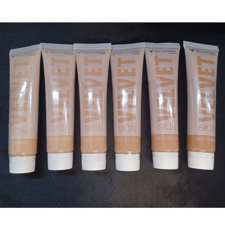BASE LÍQUIDA VELVET SKIN BELLA FEMME 30ML TONS CLAROS BOX COM 24 UN