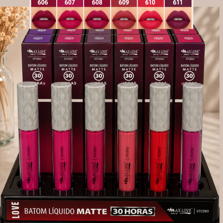 BATOM LÍQUIDO MATTE 30 HORAS MAX LOVE 606 AO 611 BOX COM 48 UN