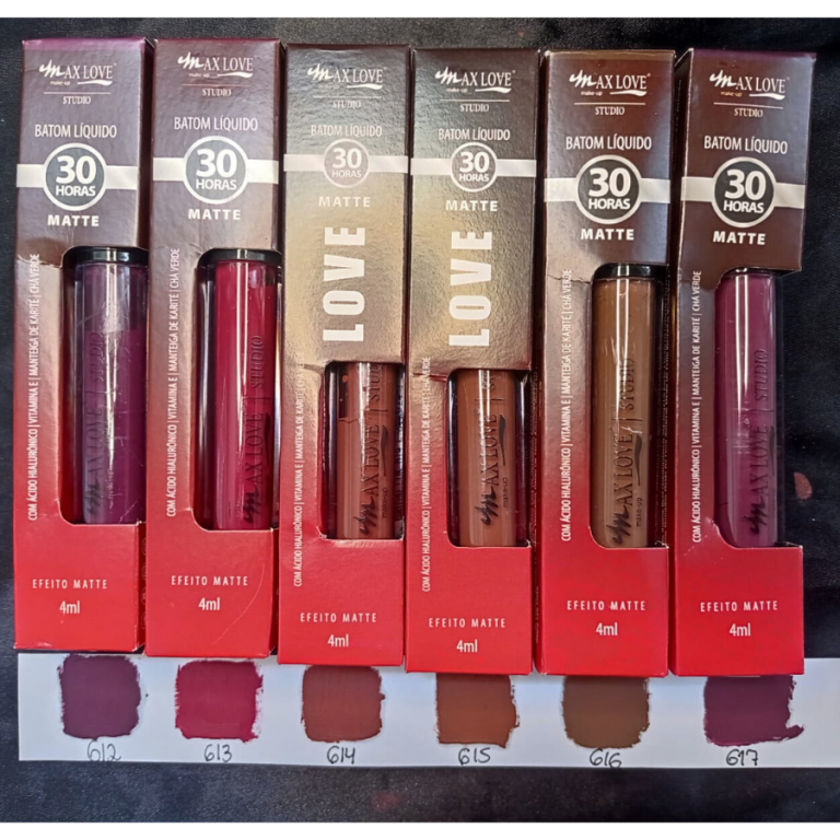 BATOM LÍQUIDO MATTE 30 HORAS MAX LOVE 612 AO 617 BOX COM 48 UN