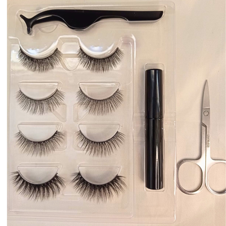 CÍLIOS POSTIÇOS 5D 4 PARES COM TESOURA,COLA E PINÇA SABRINA SATO