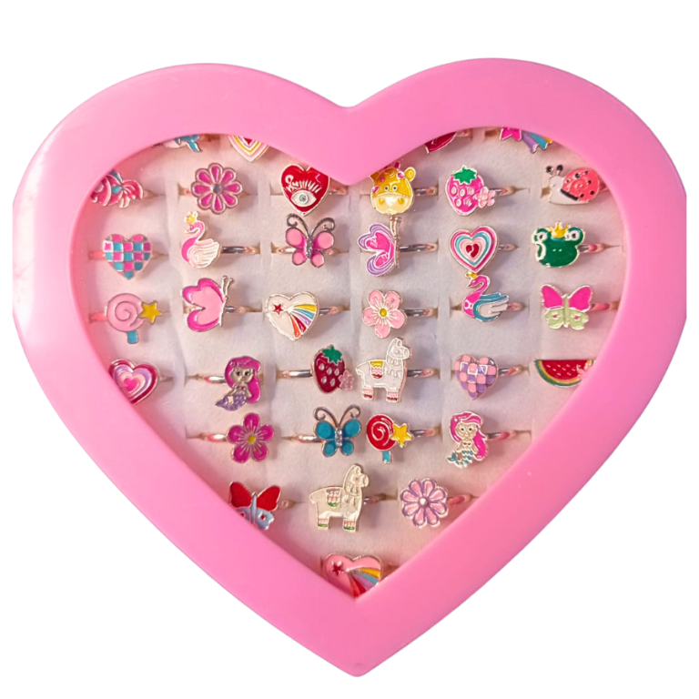 KIT ANEL MISTO CORAÇÃO ANIMAIS,FRUTAS E FLORES COM 36 UN