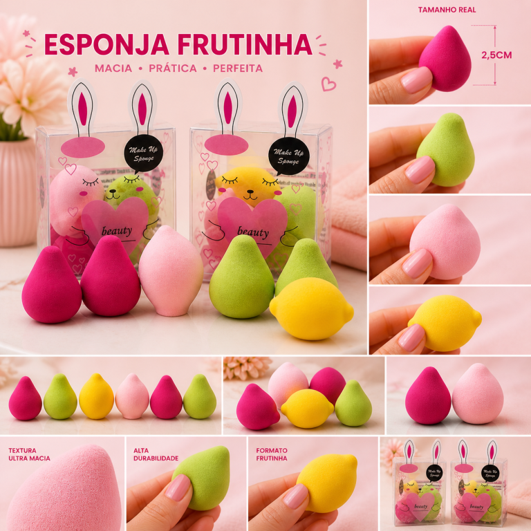 ESPONJAS MINI FRUTINHAS PARA MAQUIAGEM KIT COM 5 UN