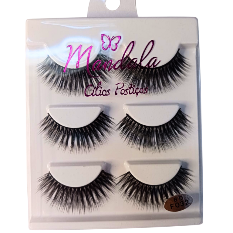 CARTELA CÍLIOS POSTIÇOS 6D 3 PARES MANDALA