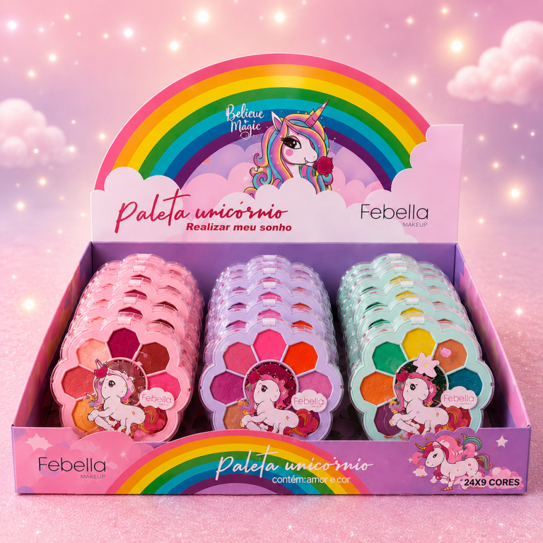 PALETA DE SOMBRA 9 CORES TEEN UNICÓRNIO FEBELLA BOX COM 24 UN