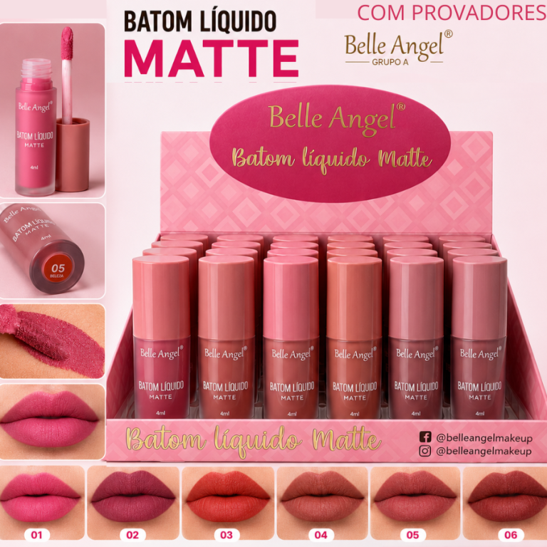 BATOM LÍQUIDO MATTE GRUPO A BELLE ANGEL BOX COM 24 UN
