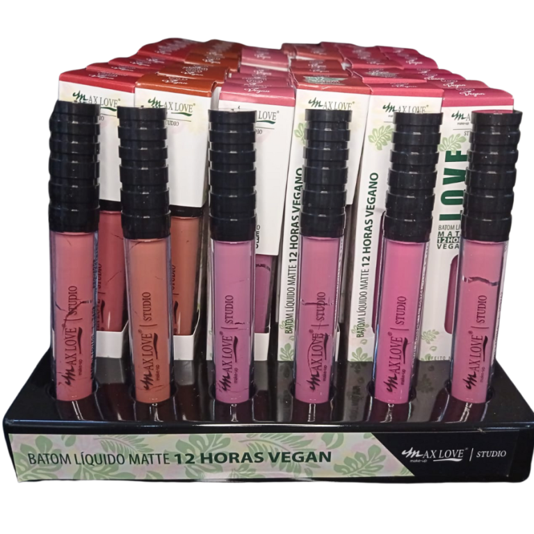 BATOM LÍQUIDO MATTE 12 HORAS VEGANO COR 700 AO 705 MAX LOVE BOX COM 48 UN